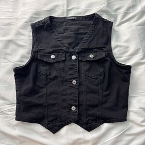 Black Denim Vest with Silver Buttons